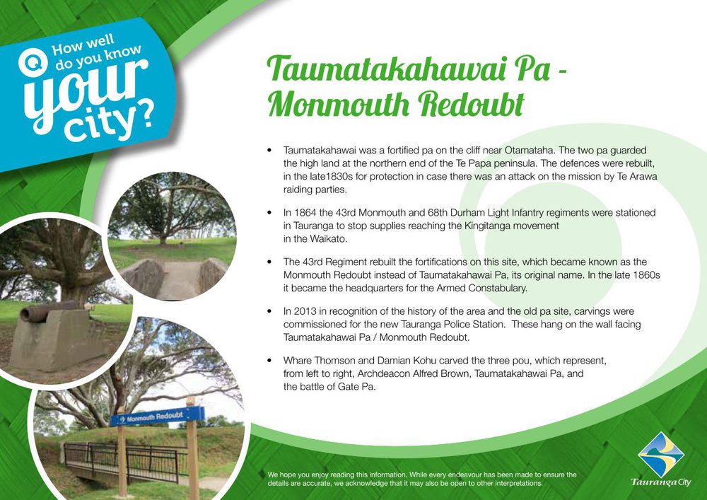 Fact sheet on the Monmouth Redoubt