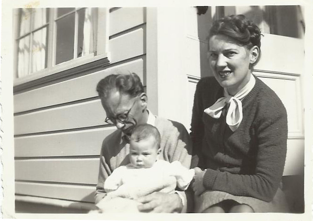 Trav Christie, his wife Enid and their daughter Chrissie, Nelson, 27th August 1949