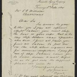 Letter from New Zealand Loan & Mercantile agent to E.G. Williams, 3 Jul 1924