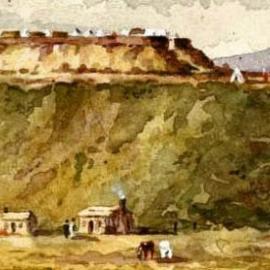 Watercolour of Colvilles Redoubt at Maketu 1864 (Artist unknown)
