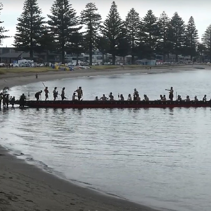 Tākitimu waka at Waikorire (Pilot Bay) Waitangi day 2024