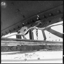 Damaged span from railway bridge over Victoria Street, Waihī, after being replaced.