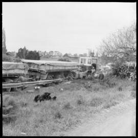 NZ Lumber truck and trailer collides with barrier.