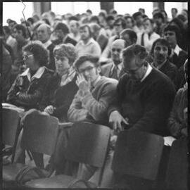 Members of the Western Bay of Plenty branch of the Post-Primary Teacher's Association attend a stopwork meeting to discuss pay claims.