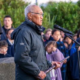 Tamati Tata begins the 160th Commemoration of the Battle of Te Ranga with a mihi whakatau