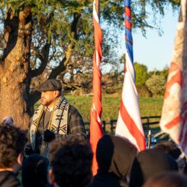 MC Josh Te Kani at the 160th Commemoration of the Battle of Te Ranga