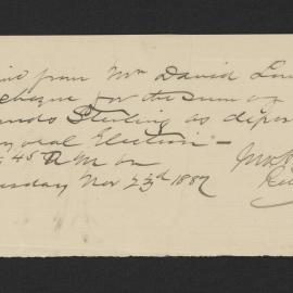 Form of nomination paper for D. Lundon, Nov 1887