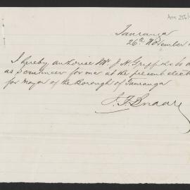 Declaration of scrutineers for J.F. Buddle, Nov 1884