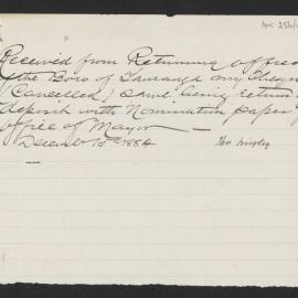 Return of deposit receipt acknowledgement from Thomas Wrigley, 1884