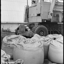 Mt News - Bags of wool on Mt Wharf
