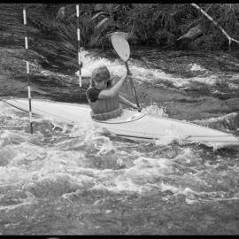 Canoeist, Harold Russ practicing in the Karangahake Gorge river
