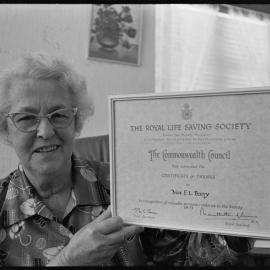Mrs Barry with certificate