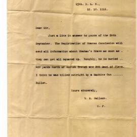 Letter re Cedric burial location