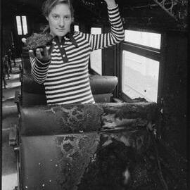 Fire-damaged railway carriage