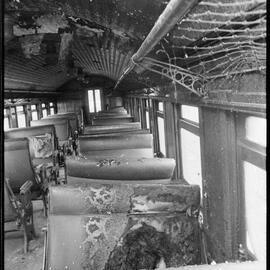 Fire-damaged railway carriage