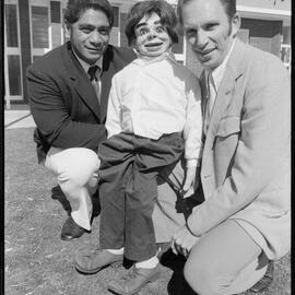 Ventriloquist Jim Muir, 'Charlie' the doll, and Bob Kingi