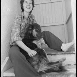Actress Geraldine Holmes with dog Lindy