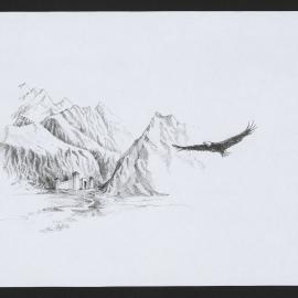 Eagle flying to fortress