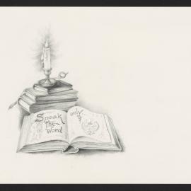 Ancient books with candle