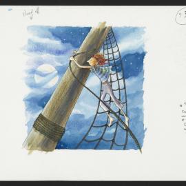 Finnigan climbing the rigging