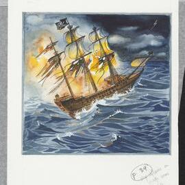 Sailing ship in flames