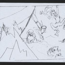 Photocopy of sketch of ship damaged ship and pirates jumping