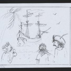 Photocopy of a sketch of ship and people
