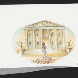 Boy in front of grand building