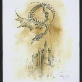 Photocopy of dragon flying above a castle, 2005