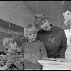 Visiting a children's art display at Matua Primary School.