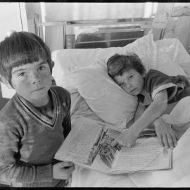 David Abernethy visited in hospital by school friend Christopher Jones.