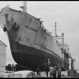 Ships. Ida Clausen being slipped at Suphur Point.