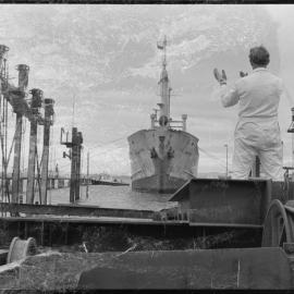 Ships. Ida Clausen being slipped at Suphur Point.