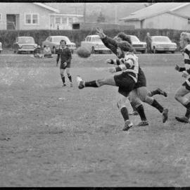 Rugby. Onfield action at an unidentified club game.