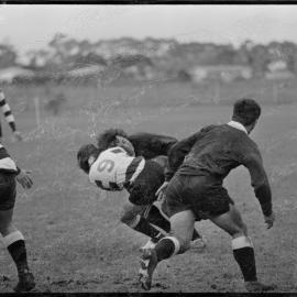 Rugby. Onfield action at an unidentified club game.