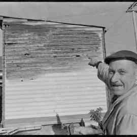 Railway Trades Association Tauranga branch treasurer points at the Railways Department's signals tea room.