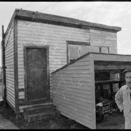 Railway Trades Association Tauranga branch treasurer outside one of the signals workshops.