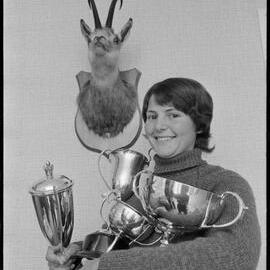Audrey Malyon with trophies she has won for her deerstalking successes.