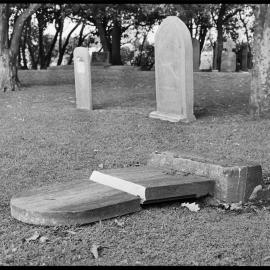 Vandalised headstones at the Mission Cemetery.