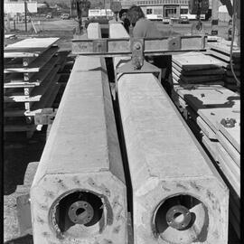 80-foot reinforced concrete piles to be used in the Number 9 extension of the Mount Maunganui wharf.