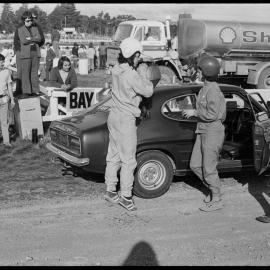 Motor racing. John and Sue Woolf participating in the Glenvale 200 production car race at Bay Park on Sunday.