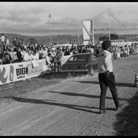 Motor racing. Team Woolf's Capri GT after a refueling stop in the Glenvale 200 production car race at Bay Park on Sunday.