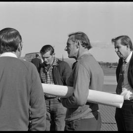 Conservator of Forests, Rotorua, meeting with Kaimai Settlers Association members at Tauranga Airport.