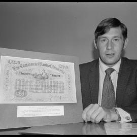 Reproduction of a Commercial Bank of Australia £1 note to go on display at the Tauranga Branch.