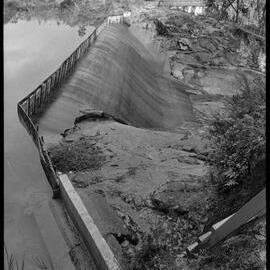 The spillway of the McLaren Falls lake is dry because of a shortage of water.