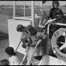 Katikati Primary School pupils on a guided tour of the Filipino log ship Edinburgh berthed at Mount Maunganui wharf.