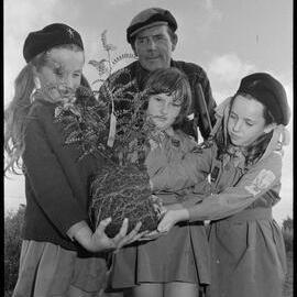 Te Puna Brownie Pack members planting trees in Maramatanga Park.