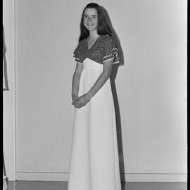 Feminine Focus. Winner of the junior home sewing section at the annual Gown of the Year Show in the Tauranga Racecourse lounge.