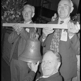 Foundation pupils ringing the bell at Te Puke District High School's 50th reunion.