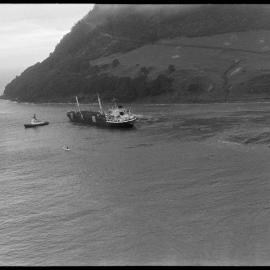 Ships. Log-carrier Matsushima Maru stranded at Tauranga Harbour entrance.